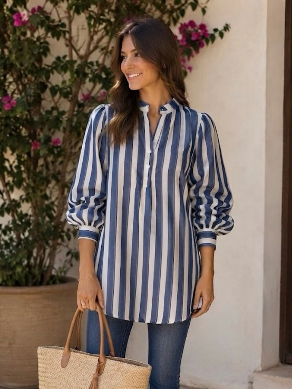 Banana Republic Navy and White Vertical Stripe Tunic